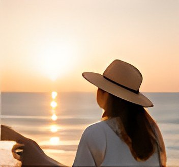 A woman in a hat watching the sunset