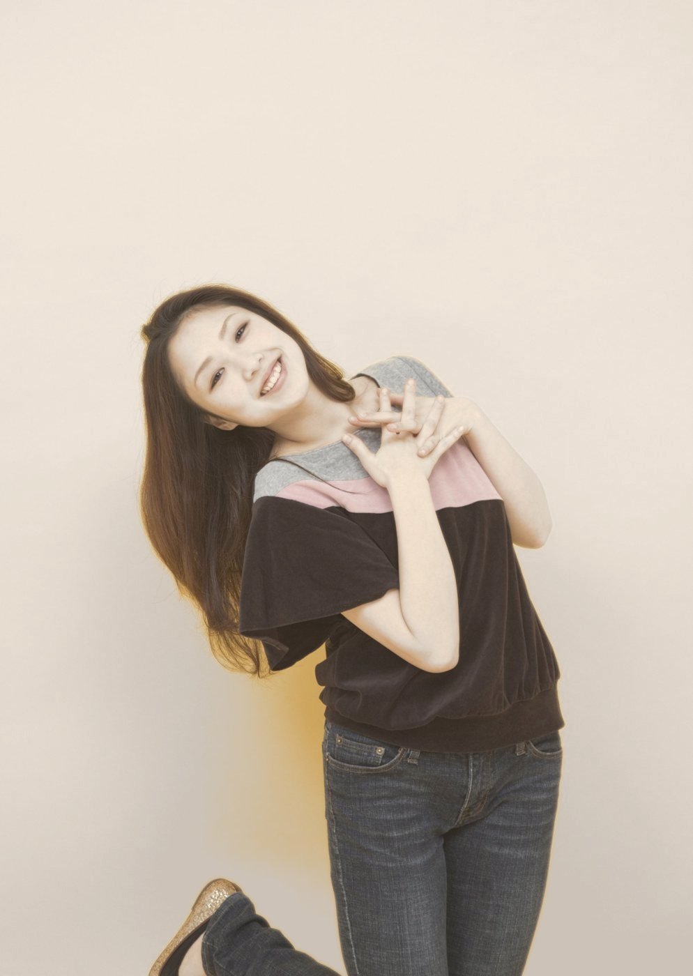 A woman laughing joyfully